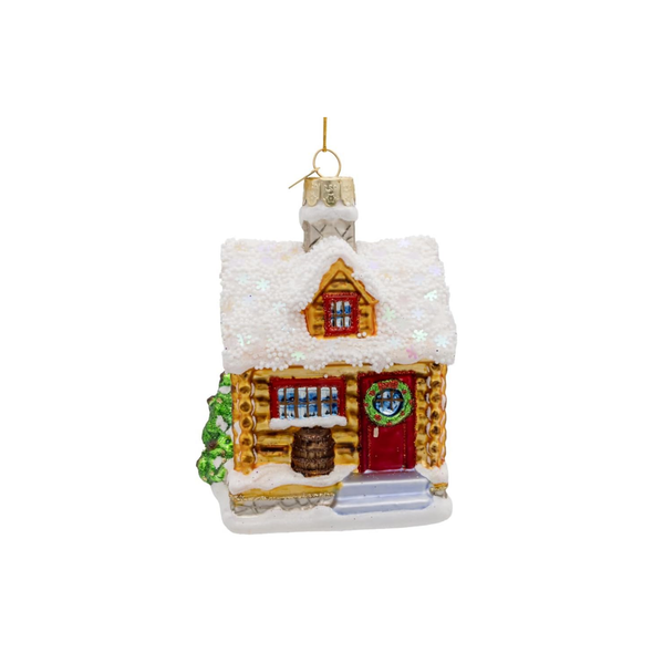 Kurt Adler Noble Gems Glass Ornament Collection, Log Cabin
