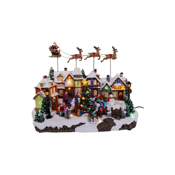 Kurt Adler LED Musical Santa Christmas Scene Figurine Piece, 9.5in