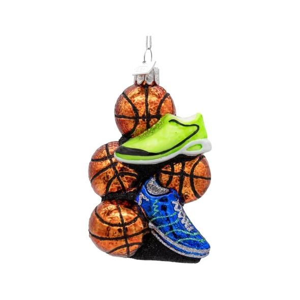 Kurt Adler Noble Gems Glass Ornament for Christmas Tree, Basketball with Shoes