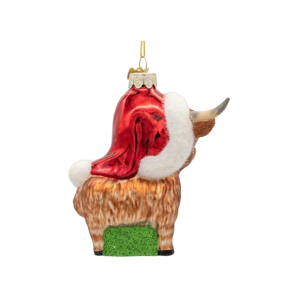 Kurt Adler Noble Gems Glass Ornament Collection, Highland Cow W/ Santa Hat