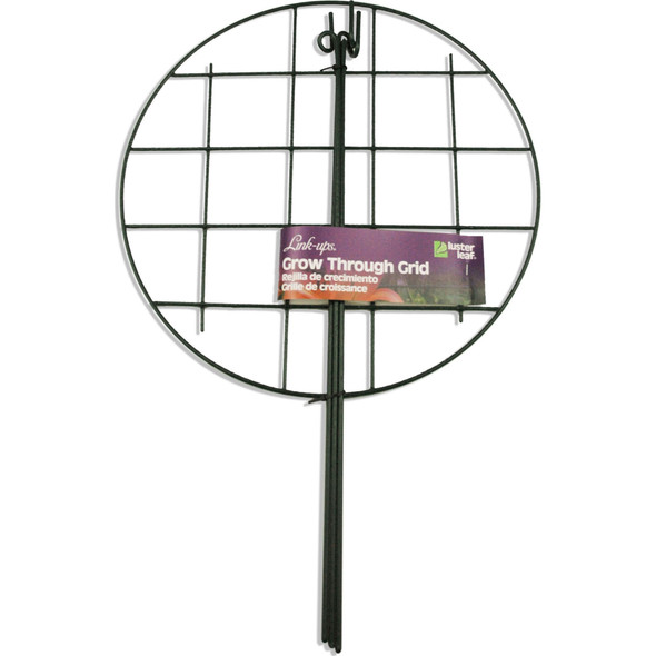 Luster Leaf Link-Ups Round Metal Grow Through Grid Plant Support for Gardens and Flower Beds, 16" Grid x 24" Leg, Green