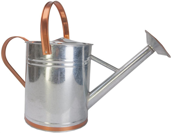 Panacea Metal Watering Can, Galvanized Silver with Copper Accents, 2 Gallons