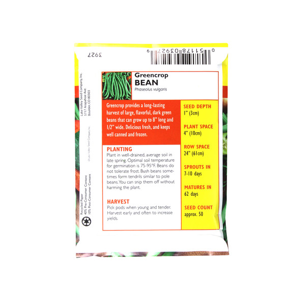 Lake Valley Seed Greencrop Bean Bush Heirloom Vegetable, 20g