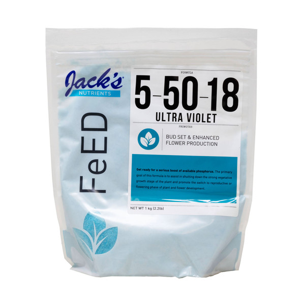 Jack's Nutrients 5-50-18 UltraViolet Water-Soluble Fertilizer for Bud Set and Enhanced Flower Production in Continuous Liquid Feed Program, 2.2lbs