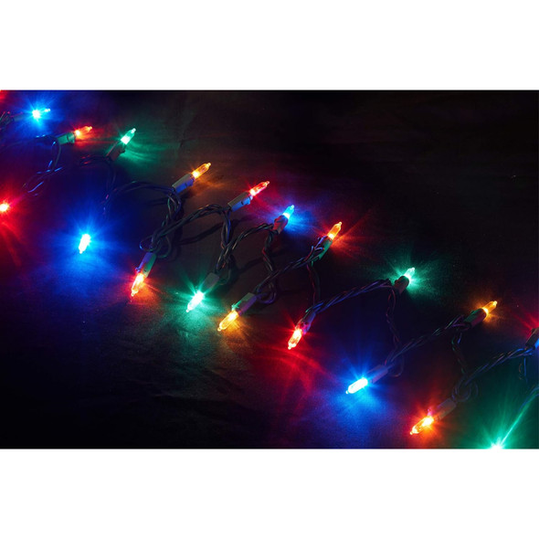 Holiday Wonderland Indoor Outdoor Christmas String Lights, 100 Multicolored Lights on Green Wire, 24.5 ft Lighted Length