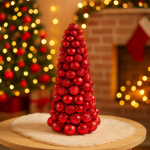 Creative Design Christmas Tree Plastic Ball Tabletop Figurine, Red, 30in