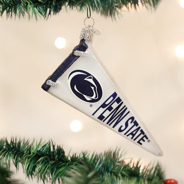Old World Christmas Glass Blown Christmas Ornament, Penn State Nittany Lions Pennant (With OWC Gift Box)