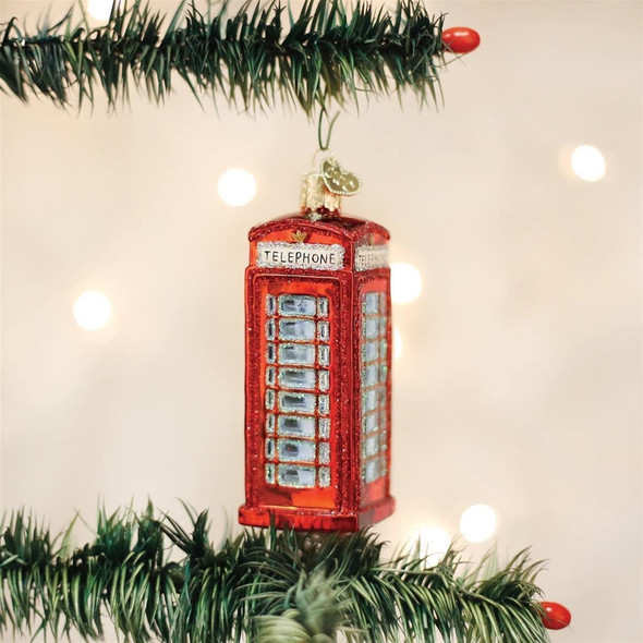 Old World Christmas Blown Glass Ornament for Christmas Tree, English Phone Booth