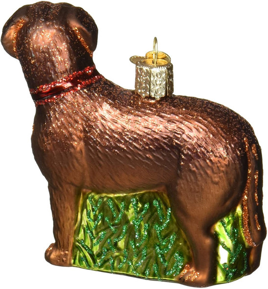 Old World Christmas Glass Blown Ornament, Standing Chocolate Lab (With OWC Gift Box)