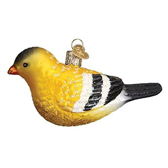 Old World Christmas Glass Blown Christmas Ornament, American Goldfinch (With OWC Gift Box)