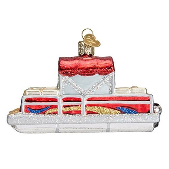 Old World Christmas Glass Blown Ornament for Christmas Tree, Pontoon Boat