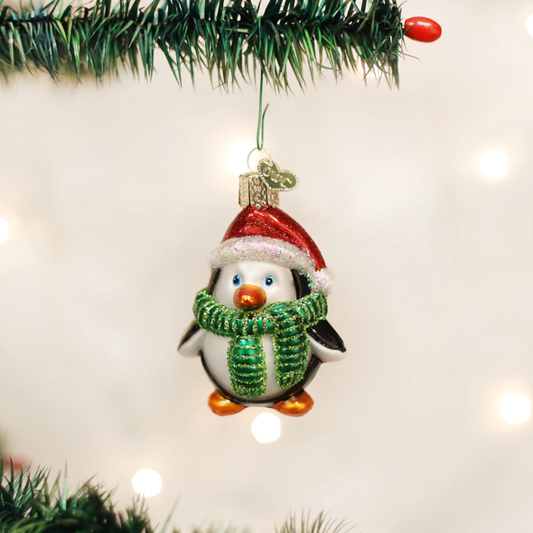 Old World Christmas Glass Blown Ornament, Playful Penguin (With OWC Gift Box)