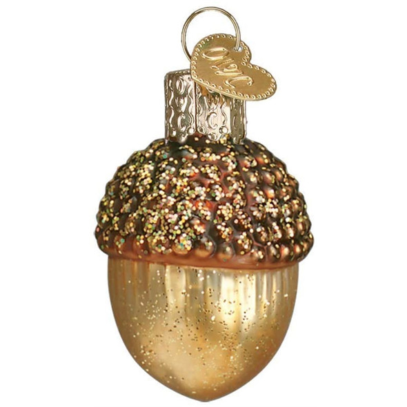 Old World Christmas Glass Blown Ornament, Small Acorn (With OWC Gift Box)