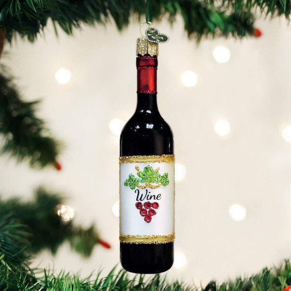 Old World Christmas Blown Glass Ornament for Christmas Tree, Red Wine Bottle