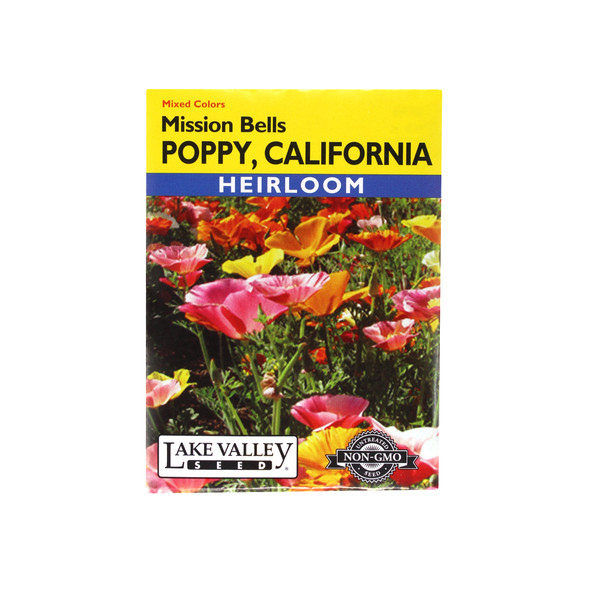 Lake Valley Seed Poppy, California Mission Bells Mixed Colors Heirloom, 0.5g