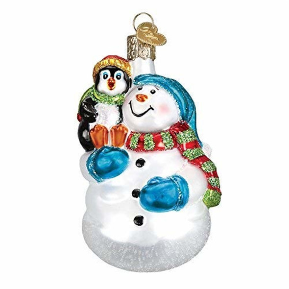 Old World Christmas Blown Glass Ornament for Tree, Snowman with Penguin