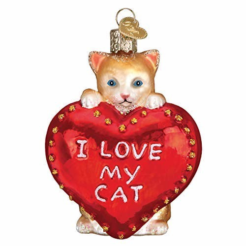 Old World Christmas I Love My Cat Glass Blown Ornament