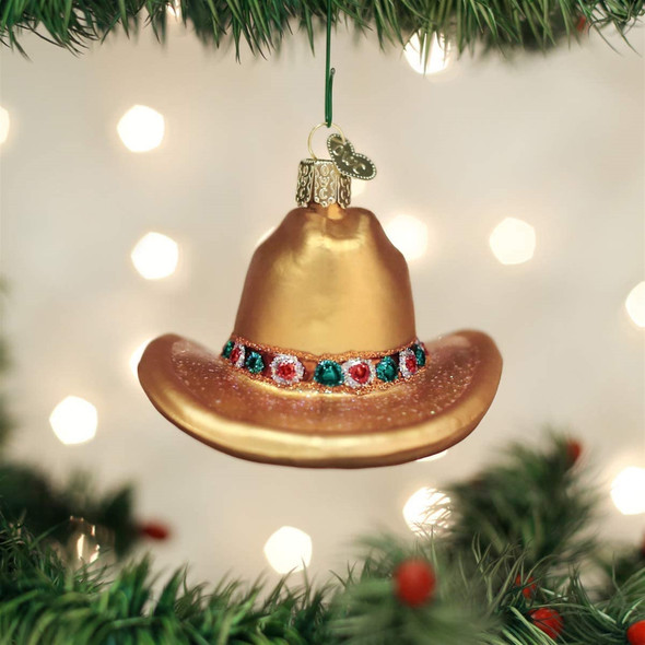 Old World Christmas Glass Blown Ornament for Christmas Tree, Cowboy Hat