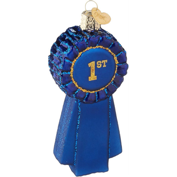 Old World Christmas Glass Blown Ornament, Blue Ribbon (With OWC Gift Box)