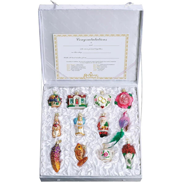 Old World Christmas Glass Blown Christmas Ornaments, Bride's Collection in Lined Keepsake Box (12-Piece Set)