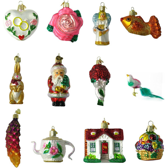 Old World Christmas Glass Blown Christmas Ornaments, Bride's Collection in Lined Keepsake Box (12-Piece Set)