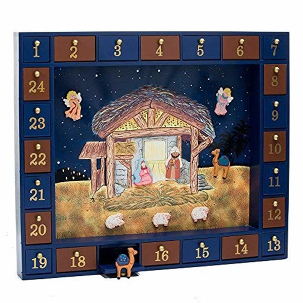 Kurt Adler Wooden Nativity Advent Calendar with 24 Magnetic Piece