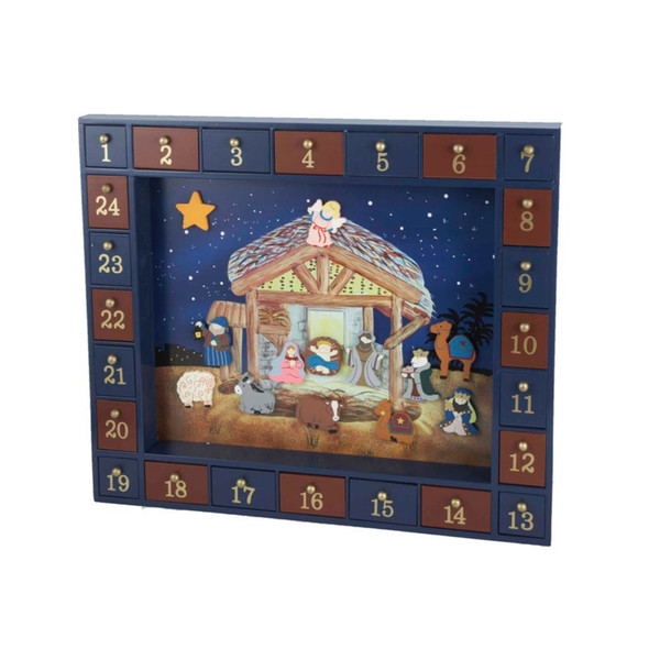 Kurt Adler Wooden Nativity Advent Calendar with 24 Magnetic Pieces