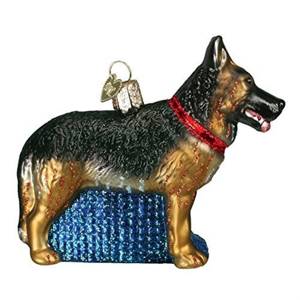 Old World Christmas Glass Blown Christmas Ornament, German Shepherd (With OWC Gift Box)