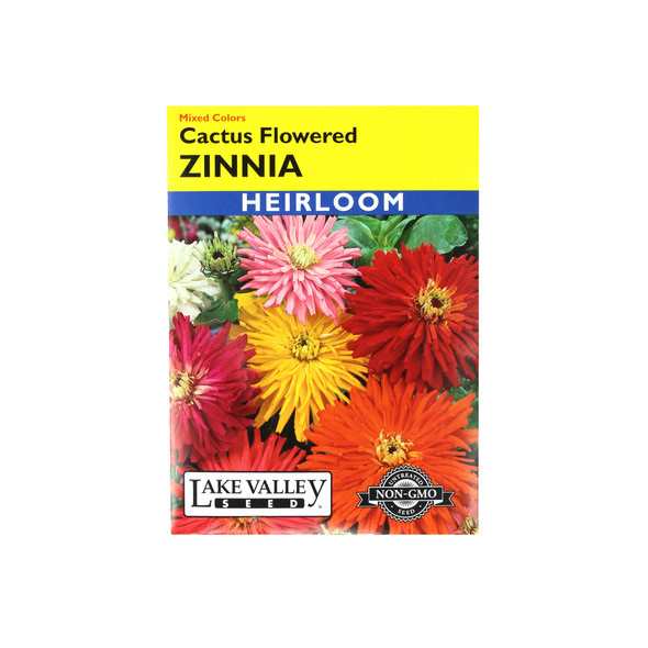 Lake Valley Seed Zinnia, Cactus Flowered Mixed Colors Heirloom, 0.75g