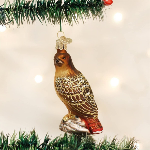 Old World Christmas Glass Blown Christmas Ornament, Red Tailed Hawk (With OWC Gift Box)