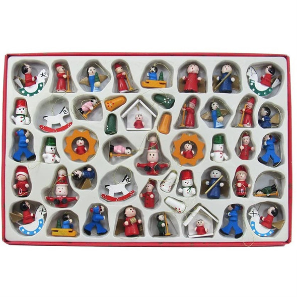 Kurt Adler Petite Treasures Wooden Mini Christmas Ornament Set of 48 Pieces