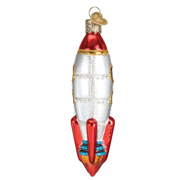 Old World Christmas Blown Glass Ornament for Christmas Tree, Toy Rocket Ship