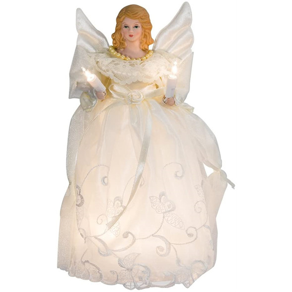 Kurt Adler Light-Up Gold and Ivory Angel Christmas Tree Topper, 10"