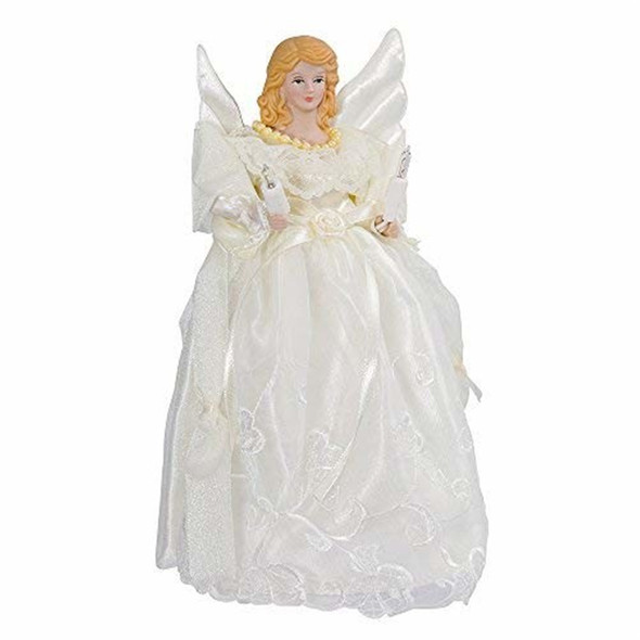 Kurt Adler Light-Up Gold and Ivory Angel Christmas Tree Topper, 10"