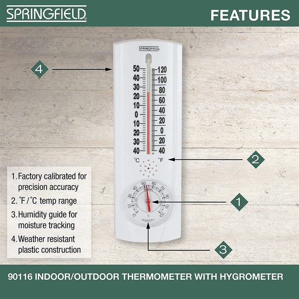 SPRINGFIELD Indoor or Outdoor Wall Mount Thermometer with Humidity Meter