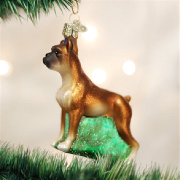 Old World Christmas Glass Blown Christmas Ornament, Boxer Dog (With OWC Gift Box)