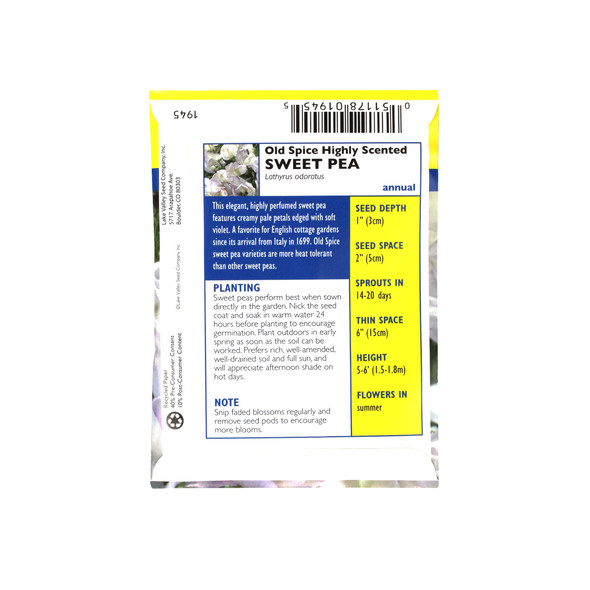 Lake Valley Seed Sweet Pea Old Spice Highly Scented Heirloom, 2g