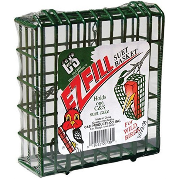 C&S EZ Fill Suet Basket — Vinyl-Coated Wire Hanging Wild Bird Feeder — Green, 5.25"