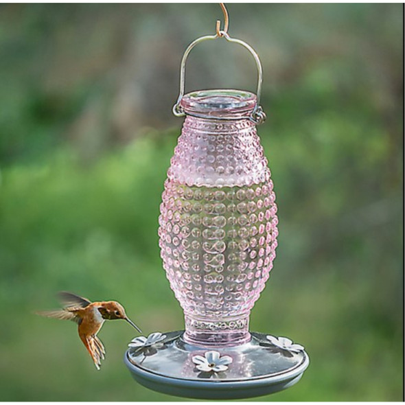 Perky Pet Cranberry Hobnail Vintage Glass Hummingbird Feeder