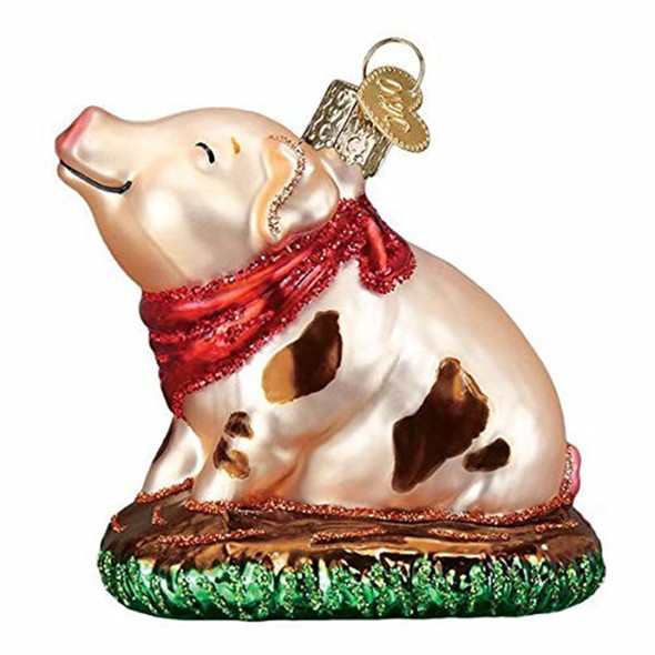 Old World Christmas Blown Glass Ornament for Christmas Tree, Piggy in The Puddle