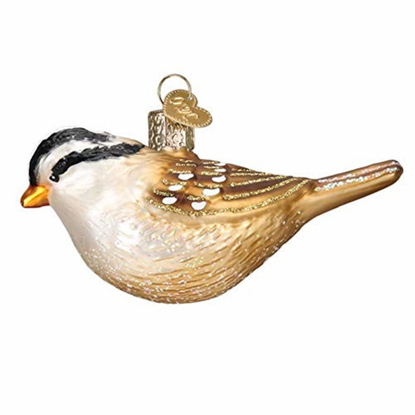 Old World Blown Glass Christmas Tree Ornament, White Crowned Sparrow