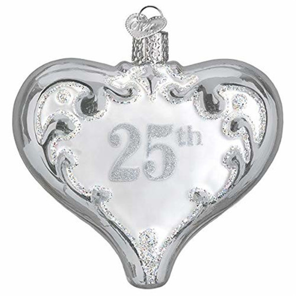 Old World Christmas Glass Blown Ornament for Christmas Tree, 25th Anniversary Heart