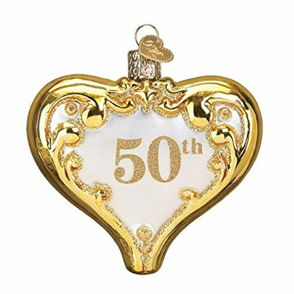 Old World Christmas Glass Blown Christmas Ornament, 50th Anniversary Heart (With OWC Gift Box)