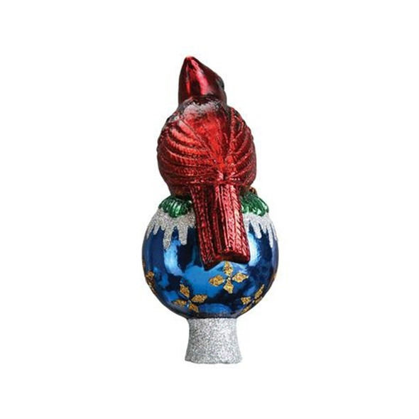 Old World Christmas Glass Tree Topper, Cardinal on World, 6.75in