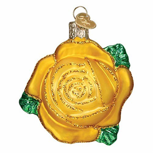 Old World Christmas Glass Blown Ornament for Christmas Tree, Yellow Rose