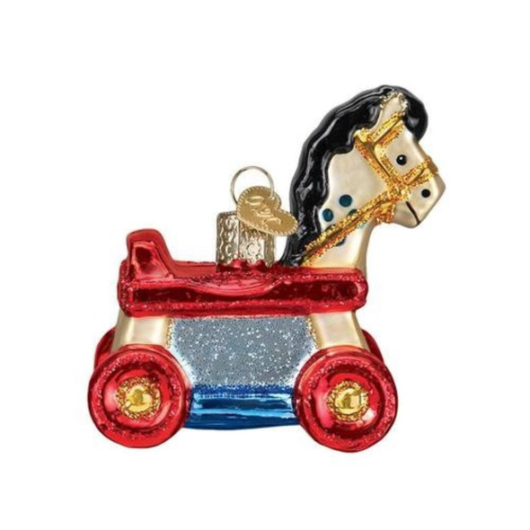 Old World Christmas Blown Glass Ornament for Christmas Tree, Rolling Horse Toy