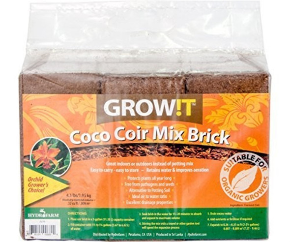 GROW!T - Coco Coir Mix Brick (Pack of 3), Brown - Protects Plants All Year Long, Free from Pathogens and Seeds, Alternative to Potting Soil