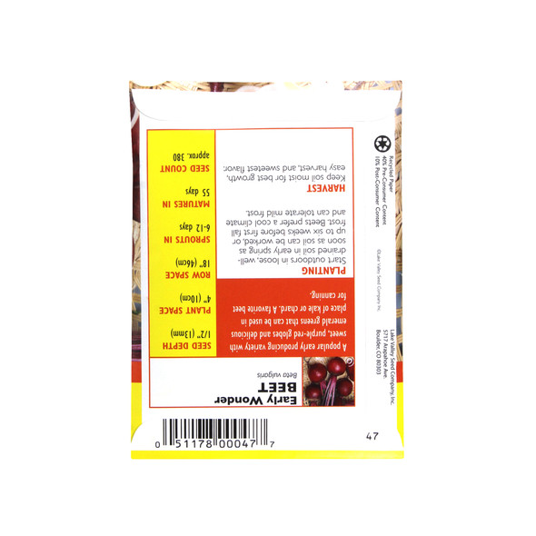 Lake Valley Seed Beet Early Wonder Heirloom Vegetable Seeds, 4g