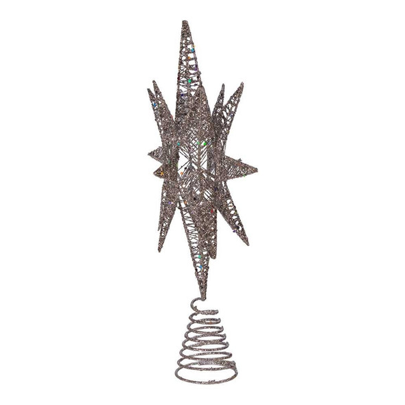 Kurt Adler Un-Lit Star Treetop, 3-D Multi-Point Design with Coil Base— Silver Glitter, 15.5" Kurt Adler Un-Lit Star Treetop, 3-D Multi-Point Design with Coil Base— Silver Glitter, 15.5"