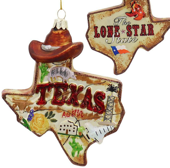 Kurt Adler State of Texas Outline Hanging Glass Christmas Ornament